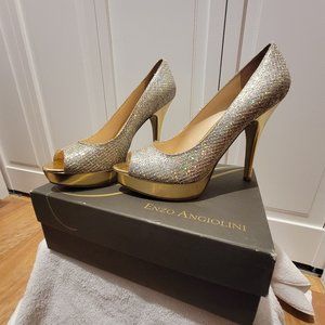 Enzo Angiolini "Easully" Holographic Glitter Mesh Gold Evening Party Pumps